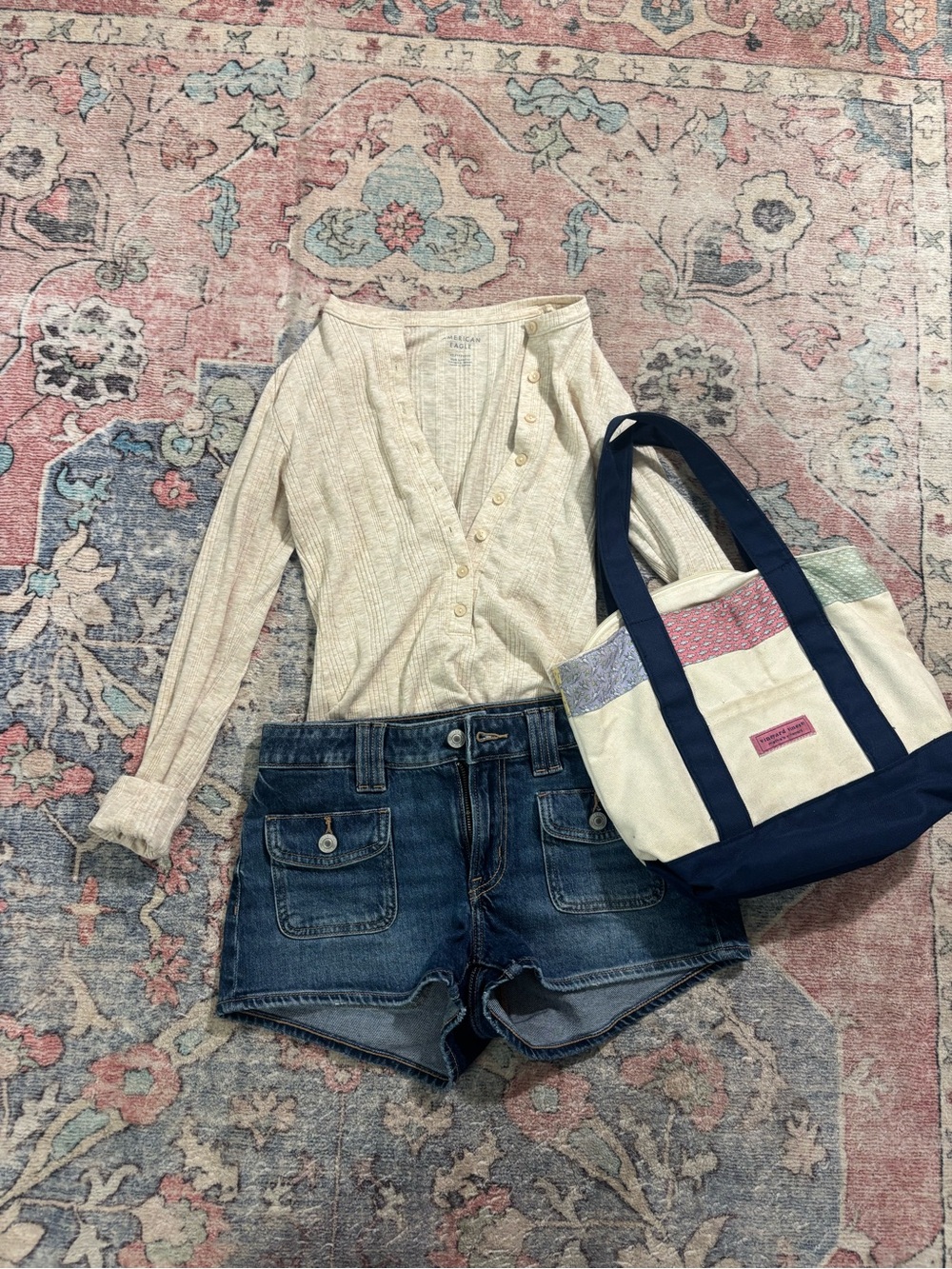 American Eagle Outfitters Cream Ribbed Button-Up Top